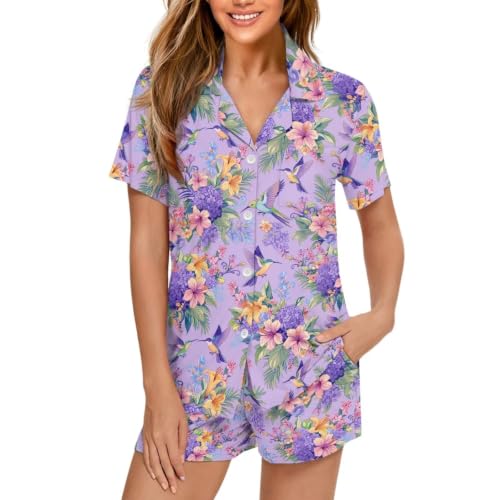 Image of Women's Short Sleeve Sleepwear Pajamas Nightwear with Pockets