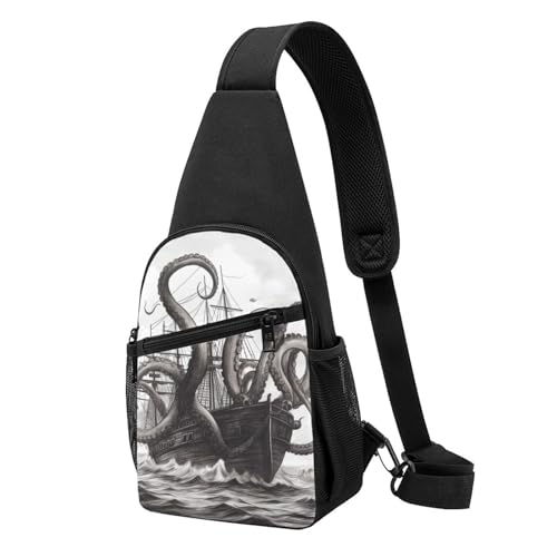 Sling Backpack Crossbody Sling Bag Negro Blanco Pulpo y Barco miniatura 6