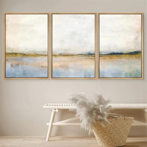 Impressions abstraites paysage marron bleu lot de 3 cadres pour habiller un grand mur
