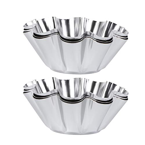 Doitool 6Pcs Stainless Steel Eggtart Molds Delicate Reusable Flower Shape Egg Tart Pans Non-Stick Cupcake Mold For Kitchen Home(Silver) #TOP21