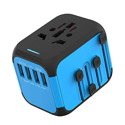 Running Bulls Adaptador de Corriente de Viaje USB Universal，3 Puertos USB Y de Tipo C Cargador de Pared Internacional Universal Enchufe AC Enchufe AC 8 Pines Multipaís (Azul 4)