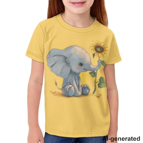 Image of Novelty 3D Graphic T Shirts for Kids Crew Neck Funny Animal Print Short Sleeve Girls Tshirts 3-16 Years