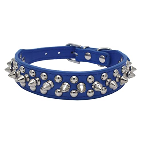 Spiked Dog Collar Soft Pu Leather Mushrooms Rivet Spike Studded Puppy Adjustable Cat Collars Dark Blue L