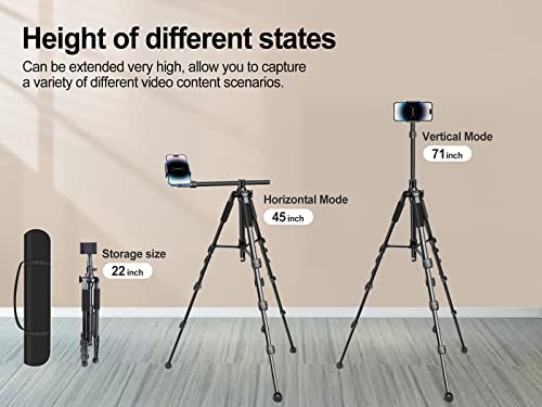 Image of Elitehood iPhone Tripod for Overhead Video Recording [Heavy Duty & Ultra-Stable], 25in Horizontal Long Extendable Boom, 360 Rotation iPhone Tripod Stand with Remote, Vertical 71 inch Tall Phone Stand