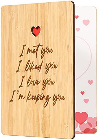 Anniversary Christmas Card for Wife Husband, I Love You This Much Valentines Day Cards for Her Him, Handmade Wood Greeting Card for Wedding Anniversary Birthday Love Cards for Girlfriend Boyfriend