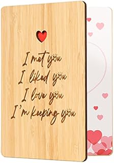 Anniversary Christmas Card for Wife Husband, I Love You This Much Valentines Day Cards for Her Him, Handmade Wood Greeting Card for Wedding Anniversary Birthday Love Cards for Girlfriend Boyfriend