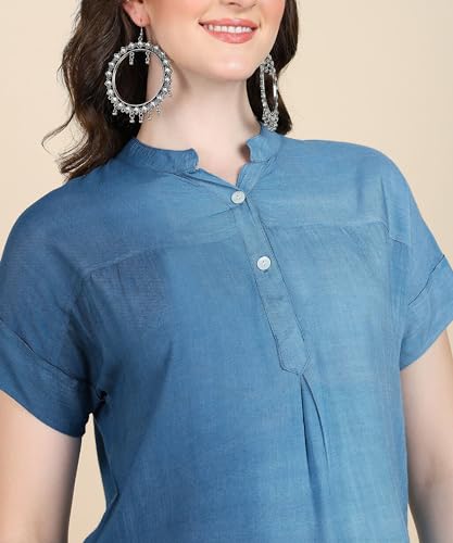 Image of Maaesa Women Handmade Regular Fit Tie-Dye Rayon Top | Casual Wear & Office Wear | Short Sleeve | Mandarin Neck | Lightweight & Breathable Fabric