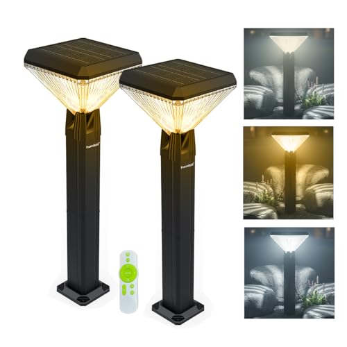 Image of hardoll Solar Gate & Garden Outdoor Lights for Home 8800mAh Battery, IP65 Waterproof, 64 LEDs, 3 Color Modes (Warm /Cool /Neutral), Remote Controlled, Square Shaped Pillar Lamps with Poles(Pack of 2)