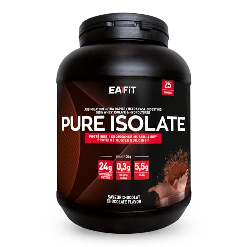 EAFIT - Pure Isolate - Whey Protein Isolate - Whey pour Prise de Masse et Musculation - 26g de Proteine, 5,8g de BCAA - Faible en sucres et matières grasses - 750 g - CHOCOLAT - Marque FR