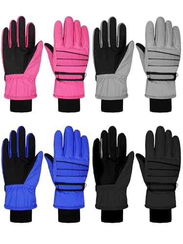 Geyoga 4 Pairs Winter Kids Ski Gloves Boys Girls Windproof Waterproof Warm Snow Gloves for Children Toddler Snowboard