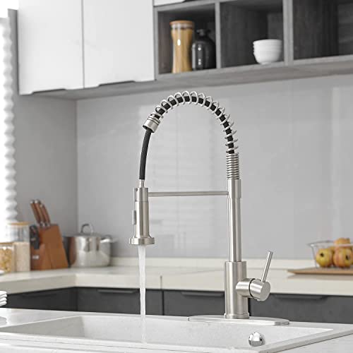 Voton Kitchen Faucets With Pull Out Sprayer Commercial Spring Kitchen Sink Faucet Brushed Nickel Single Handle Kitchen Faucets With Deck Plate #TOP2