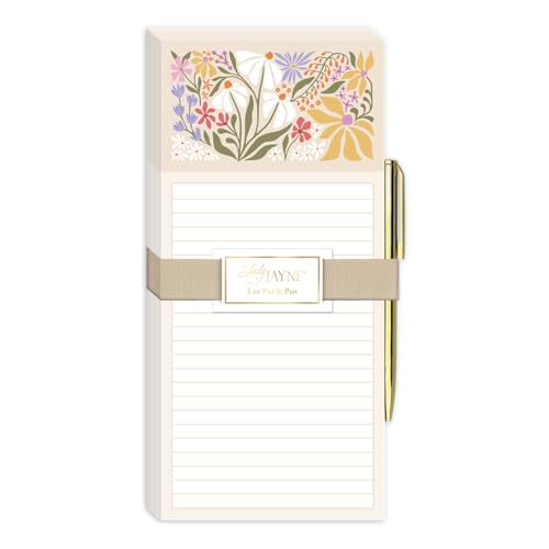 Bloc-notes ligné magnétique 100 feuilles Lady Jayne carnet aimanté frigo avec stylo bille floral