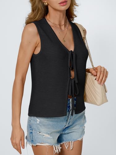 Image of LILLUSORY Womens Tie Front Tops Vacation Sweater Vest | Bohemian Style, Beach Resort Wear, Concert Western Outfits, Crochet Tops, Vacation Outfits, Cute Y2k Sleeveless 2026