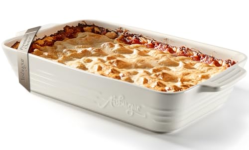 Casserole Dishes for Oven,9x13 Ceramic Baking Dish,4.2 Quarts Large Lasagna Pan with Handles Deep and Large Capacity,Durable Bakeware for Lasagna, Home Decor, Wedding Gift, White  