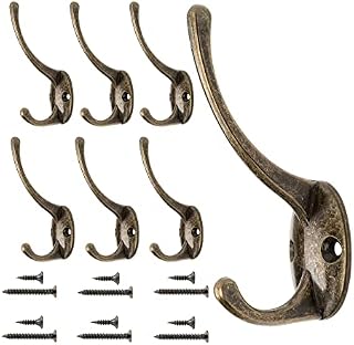 DONQL Coat Hook 6Pcs Copper Coat Hooks Metal Coat Hooks with Screws Vintage Antique Coat Hooks Heavy Duty Coat Hooks Wall Mounted Hooks for Wall,Door & Wardrobe Door(Bronze)