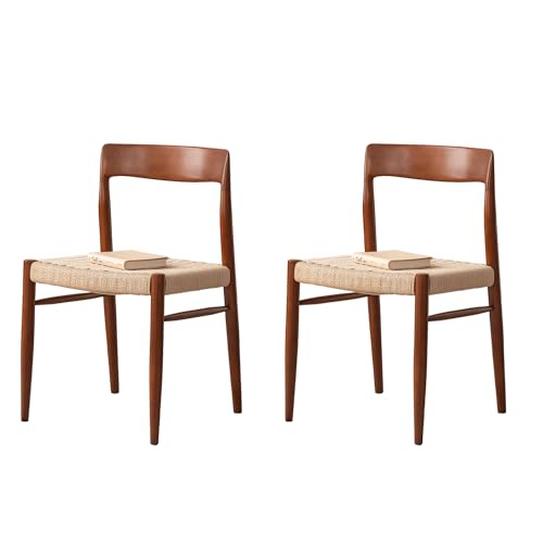 YESWOOD Chaise de Salle à Manger en Hêtre Massif avec Assise en Corde Tressée, Style Vintage, Dossier Incurvé Ergonomique, Structure Renforcée, Livré...