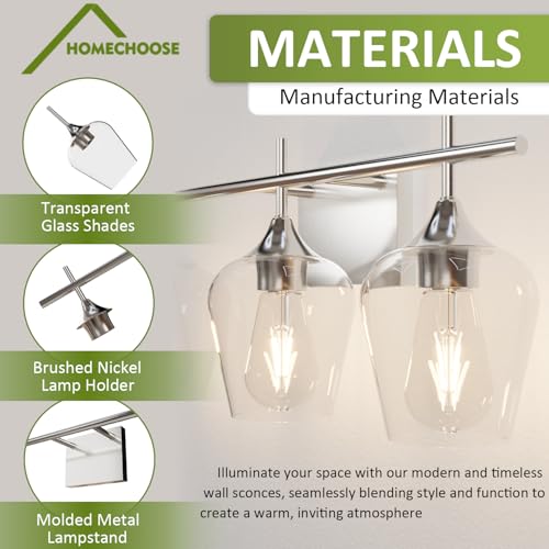 Image of Bathroom Vanity Light, 3-Light 21'' Bathroom Light Fixtures Over Mirror, Silver Vanity Lights for Bathroom with Clear Glass, Modern Wall Lamp for Cabinet Hallway, Bedroom