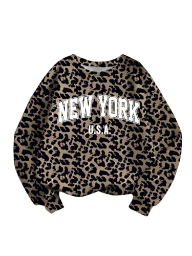 Floerns Girl's Cheetah Long Sleeve Sweatshirts Crew Neck Loose Fit Graphic Pullover