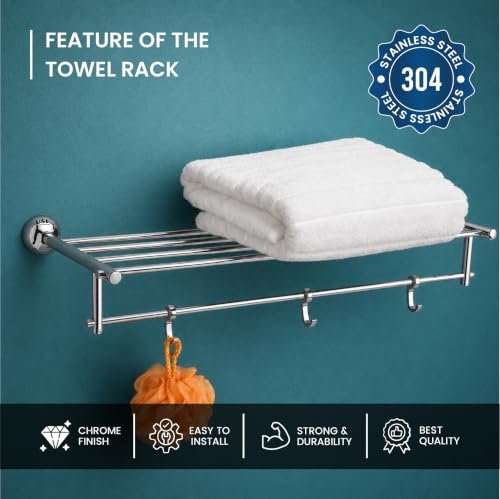 Image of USF Towel Holder for Bathroom Wall, 304 Stainless Steel 24 Inch Towel Rack, Corrosion Resistant Surface, Chrome Finish, 25 Years Warranty, Pack of 1 - Torin