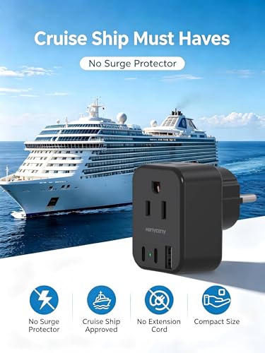 Image of Type E /F Europe Travel Plug Adapter, HANYCONY US to Germany France Spain South Korea Iceland, 5-in-1 European Power Adapter for Greece Norway Russia Portugal & More, 2 Outlets 3 USB Ports(2 USB C)