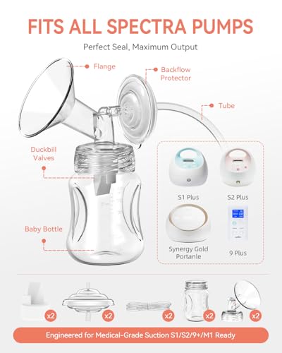 Image of Breast Pump Parts Compatible with Spectra S1,S2,S9 Plus, Replacement Kit for Spectra Pump Parts 2PCS, Duckbill Valve, Tube,Bottle, Backflow Protector, Not Original Accessorie,24mm