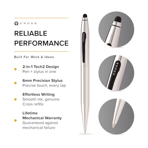 Image of Cross Tech 2 Chrome & Black Ballpoint Pen - Refillable, Medium Point, Black Ink, Premium Gift Box