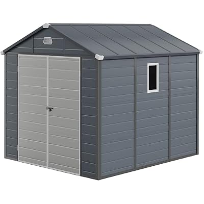 DWVO 8x9FT Outdoor Storage Shed w/o Floor, All-Weather Plastic Shed with Lockable Doors, Window & Vents, Plastic Tool Shed for Backyard, Patio, Poolside, Lawn, Gray