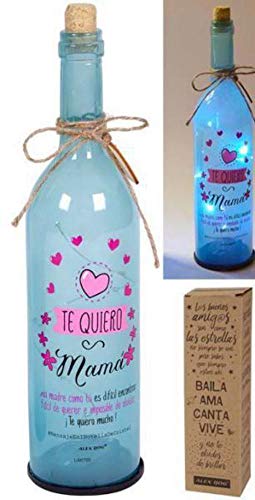 Licencias Botella de Cristal con Mensaje y Luces led Te Quiero Mama