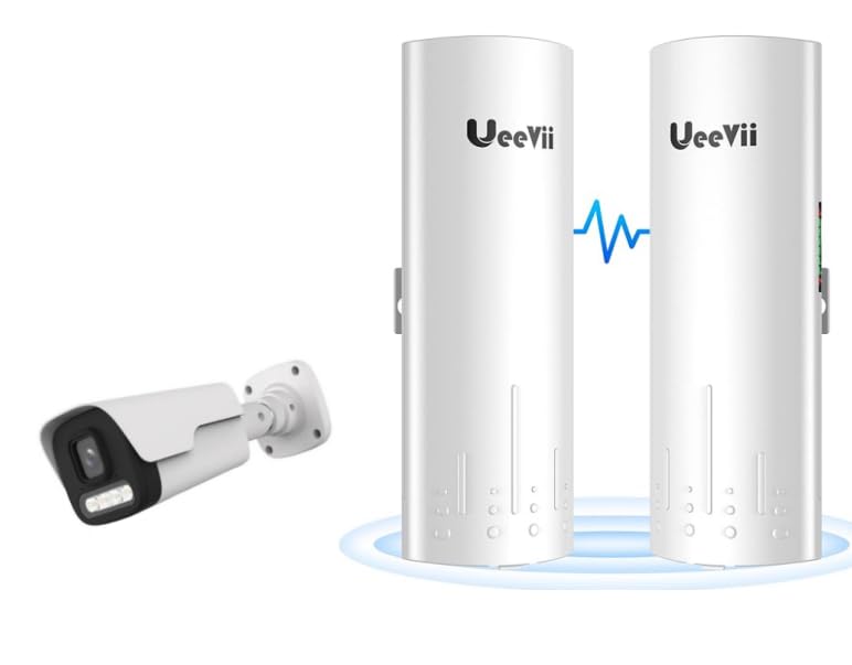 Wireless Bridge & Security Camera Kit: UeeVii 5.8GHz 3KM Long Range WiFi Bridge, 3MP IP CAM with Color Night Vision, Human Vehicle Detection, Extend Network and Monitor Property System for Ranch/Farm
