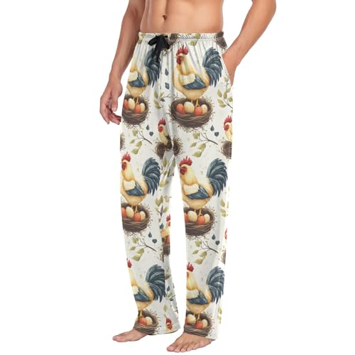Domestic Hens Roosters Breeds Pajama Pants Colorful Chickens Men's Pajama Bottoms Lounge Sleepwear PJs Sleep Pants M4
