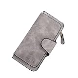 SUVERCH Womens Long Leather Wallet, RFID Blocking Leather Pocket Wallet Ladies Mini Purse with ID Window