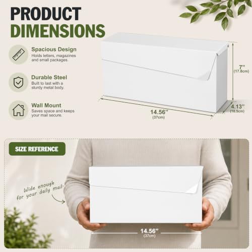 Image of KYODOLED Wall Mount Mailbox for Outside, No Lock, 14.56 in, White