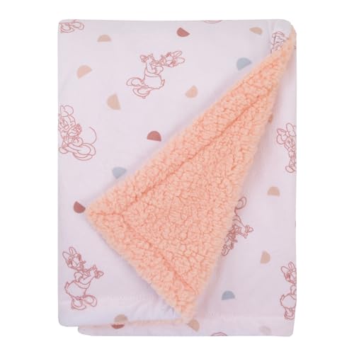 Image of Disney Minnie Mouse White, Light Blue, and Peach Super Soft Sherpa Baby Blanket with Daisy Duck