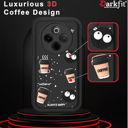 Image of DARKFIT Back Case Cover Compatible with Vivo T4 5G | Cute Fun Cartoon Ball 3D Coffee Silicone Case | Body Protection | Camera Protection | Shock Proof | for Vivo T4 5G | Color Black | Pack of 1