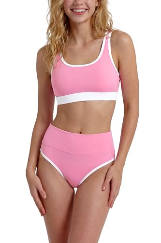 Image of Period Swimwear Two Piece Leakproof Swimsuit Menstrual High Waist Bikini Sets Color Block Bathing Suit for Teen Girls
