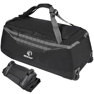 REDCAMP 140L Extra Large Holdall with Wheels, Foldable Wheeled Duffle Bag Travel Bag,Lightweight Waterproof Soft Suitcase Luggage with Rollers for Camping Sports Outdoor, Black