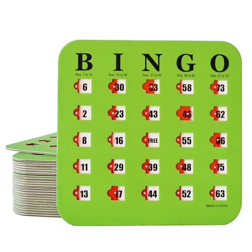 Yuanhe Bingo Cards with Sliding Windows - Reusable Travel Bingo Game Cards Bulk 25 Pack Green