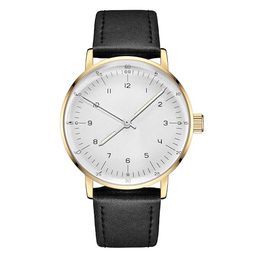 Boyarca Mechanische Vintage-Uhr mit gewölbtem Glasspiegel und 40-mm-Gehäuse, lässige und minimalistische mechanische Armbanduhr mit Handaufzug, für Damen und Herren, Gold, Weiß