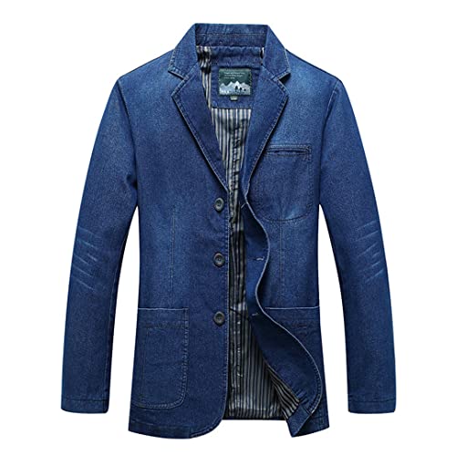 Alloaone Men's Clothes Three-Button Denim Blazer Loose Youth Solid Color Denim Blazers