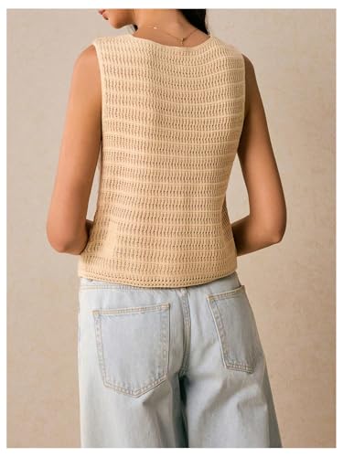MakeMeChic Women's Sleeveless Crochet Sweater Vest V Neck Button Down Cardigan Knit Tops3