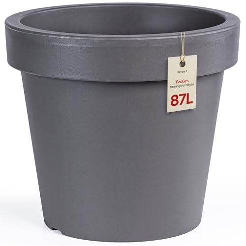 KONZEPT Pot de fleurs 58 cm de diamètre, hauteur 52 cm, grand pot extérieur 87 l, en forme conique, robuste et stable, en plastique, résistant aux UV et au...