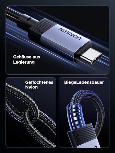 UGREEN 10 Gbps USB‑C Kabel mit 240 W Schnellladen, 4K Videoübertragung – Ansicht 5