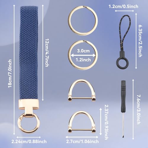 Keychain Wristlet, Stretchable Key Chain for Car Keys with Dual Keyrings & two D Ring Micro screwdriver, Adorable Wrist Lanyard for Women and Men（Cold blue）2