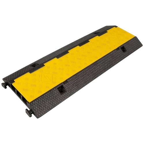 Floordirekt Kabelschutzmatte 3-Kanal Bis 10 Tonnen 100x30x4 5 cm - Überfahrschutz für Kabel Kabelbrücke aus Gummi für Parkplätze Lagerhäuser Vertex Schwarz-Gelb