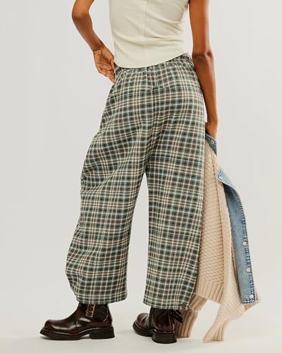 Plaid Wide Leg Pants Woman Loose Mid Rise Baggy Pant Christmas Casual Barrel Trousers with Pockets2