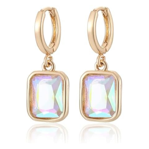 Winssigma Birthstone Crystal Hoop Earrings, Gold Small Dainty Birthstone Drop Earrings Huggie Hoop for Wedding Birthday Everyday Wear(AB Color) Cover