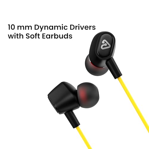 Image of tunez Rhythm Neckbands R02 40 Hours Talk time, 30 Hours Music Playtime, Bluetooth 5.0, 15m Transmission Range, C-Type Charging, and Battery Capacity 3.7V 200mAh (Yellow)