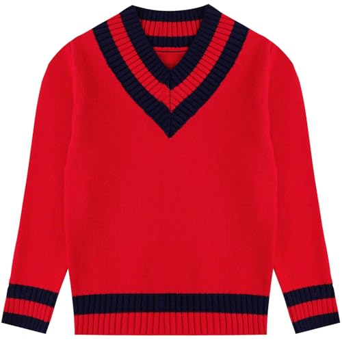 Boys Girls V-Neck School Uniform Sweater Top Casual Striped Long Sleeve Warm Pullover Kids Knitwear
