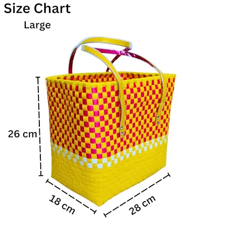 Image of Hand Made Multipurpose Plastic Basket with Lid | Eco-Friendly, Washable, Rust-Free Storage Basket for Kitchen, Picnic, Toys, Travel, Office | Lightweight basket (COMBO 2, SET OF 3 (XL-L-M))