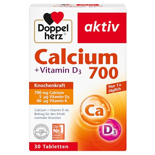 Doppelherz Calcium 700 + Vitamin D3 – Calcium zur Unterstützung des normalen Knochenerhaltes – 30 Tabletten